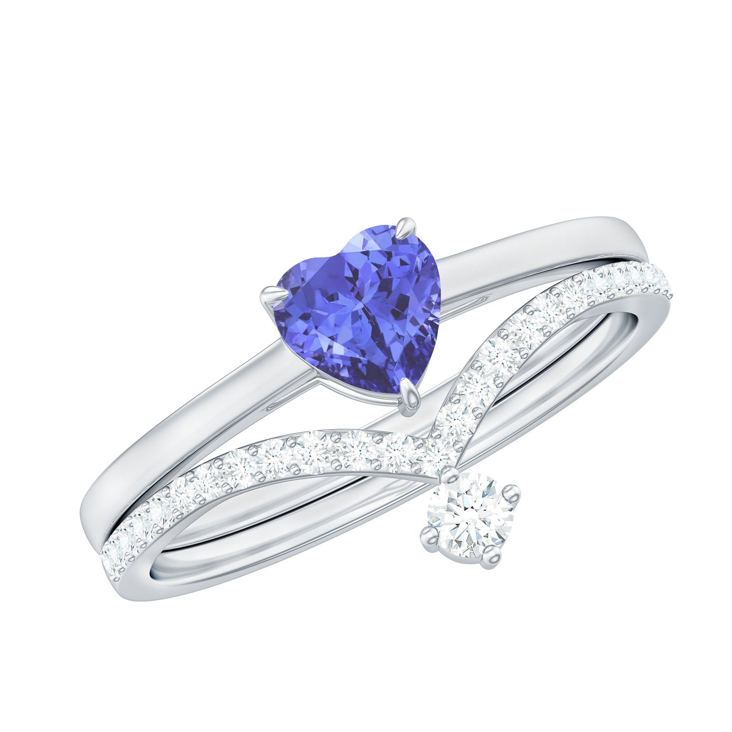 Natural Tanzanite Heart Engagement Ring with Chevron Diamond Enhancer