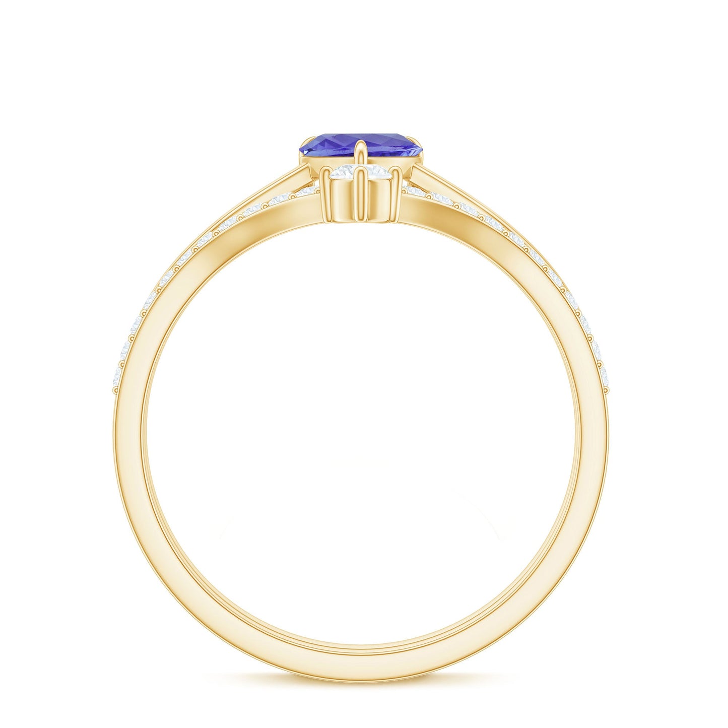 Natural Tanzanite Heart Engagement Ring with Chevron Diamond Enhancer