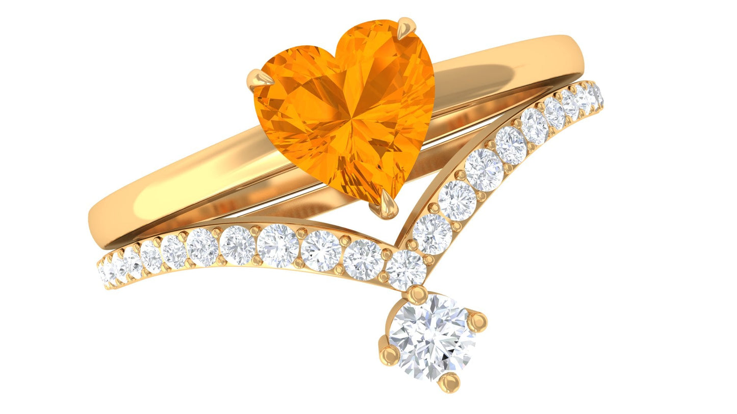 Heart Fire Opal and Diamond Ring Set