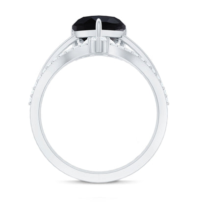 Real Black Onyx and Diamond Heart Wedding Ring Set