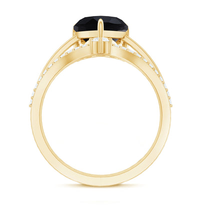 Real Black Onyx and Diamond Heart Wedding Ring Set