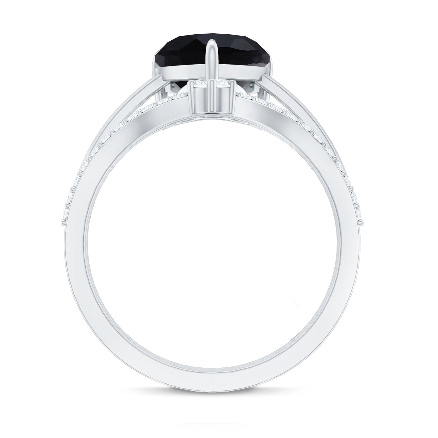 Genuine 2 Carat Black Spinel Heart Engagement Ring with Diamond Enhancer