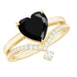 Genuine 2 Carat Black Spinel Heart Engagement Ring with Diamond Enhancer