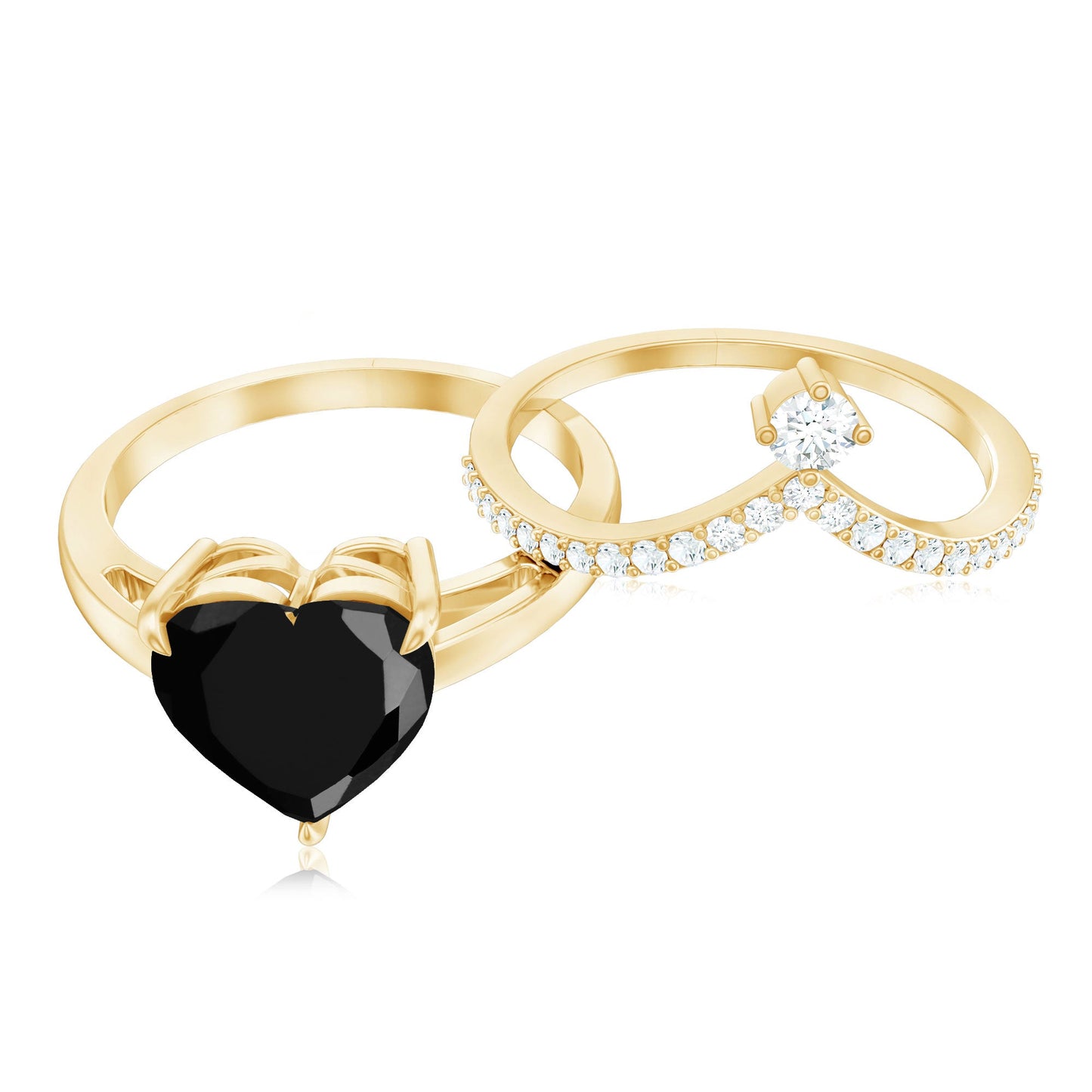 Genuine 2 Carat Black Spinel Heart Engagement Ring with Diamond Enhancer