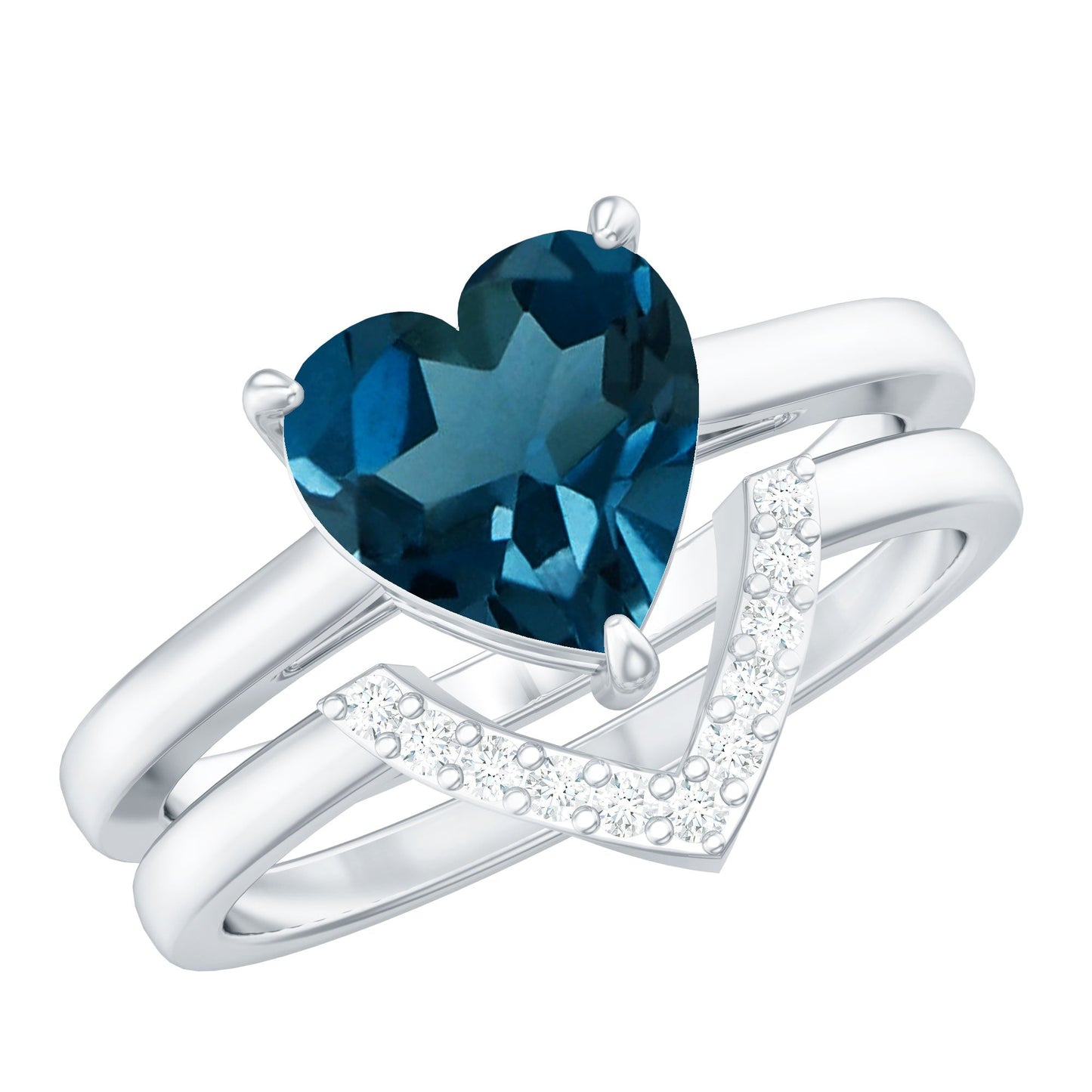 2 Carat London Blue Topaz Heart Ring Set with Diamond