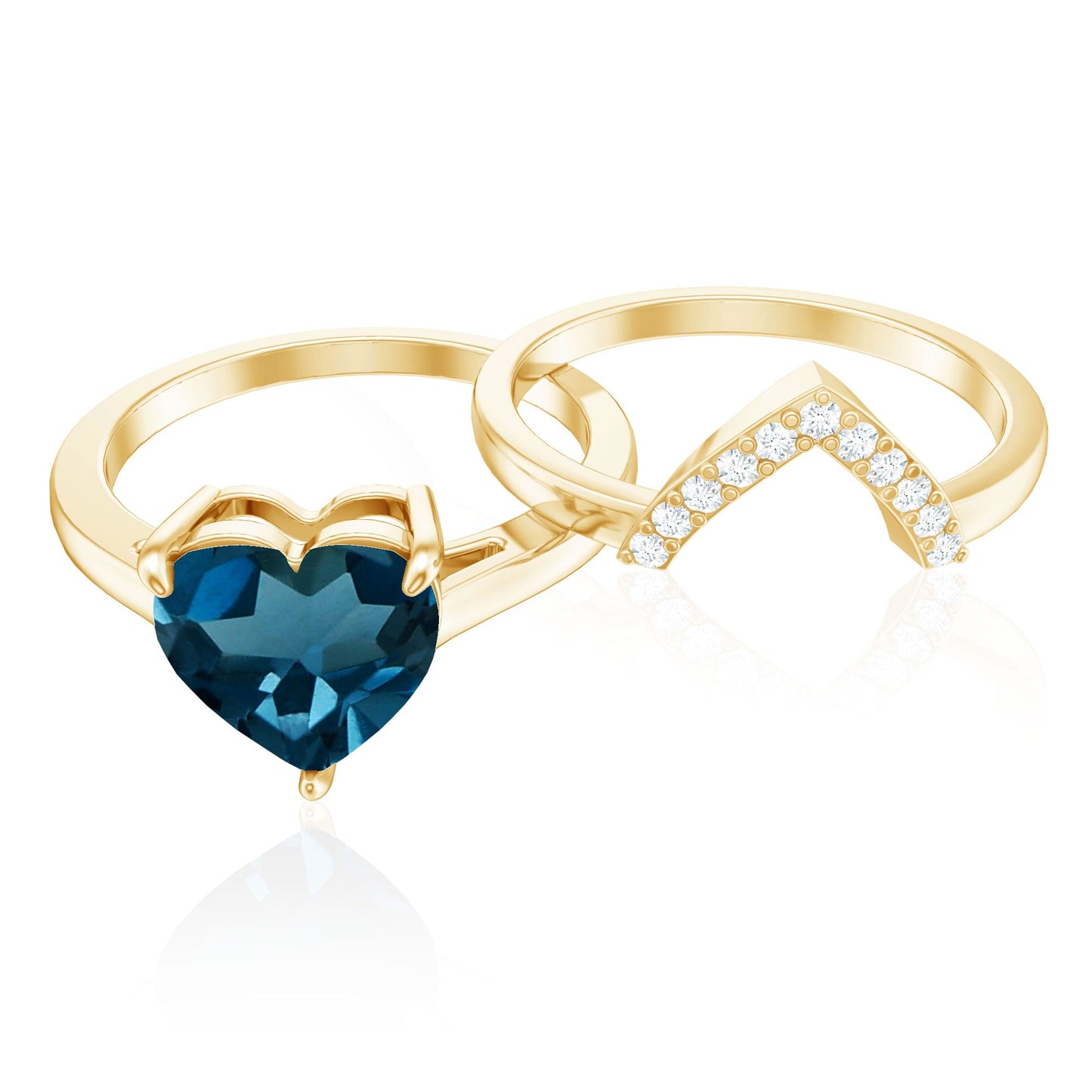 2 Carat London Blue Topaz Heart Ring Set with Diamond