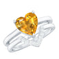 2 Carat Heart Shape Citrine and Diamond Bridal Ring Set