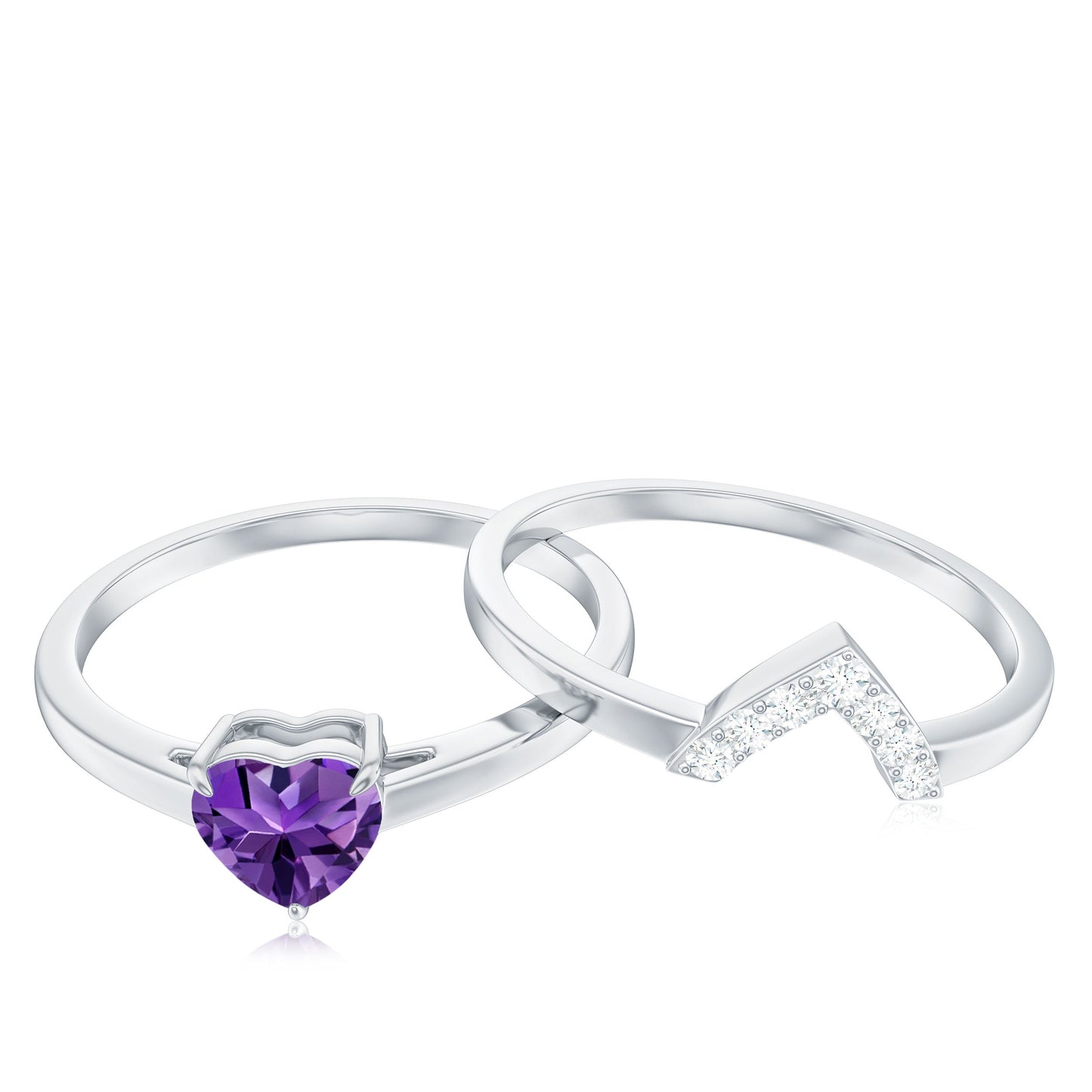 Natural Heart Shape Amethyst Engagement Ring Set with Diamond
