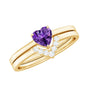 Natural Heart Shape Amethyst Engagement Ring Set with Diamond