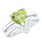 Natural 2 Carat Heart Shape Peridot Wedding Ring Set of 2 with Diamond