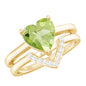 Natural 2 Carat Heart Shape Peridot Wedding Ring Set of 2 with Diamond