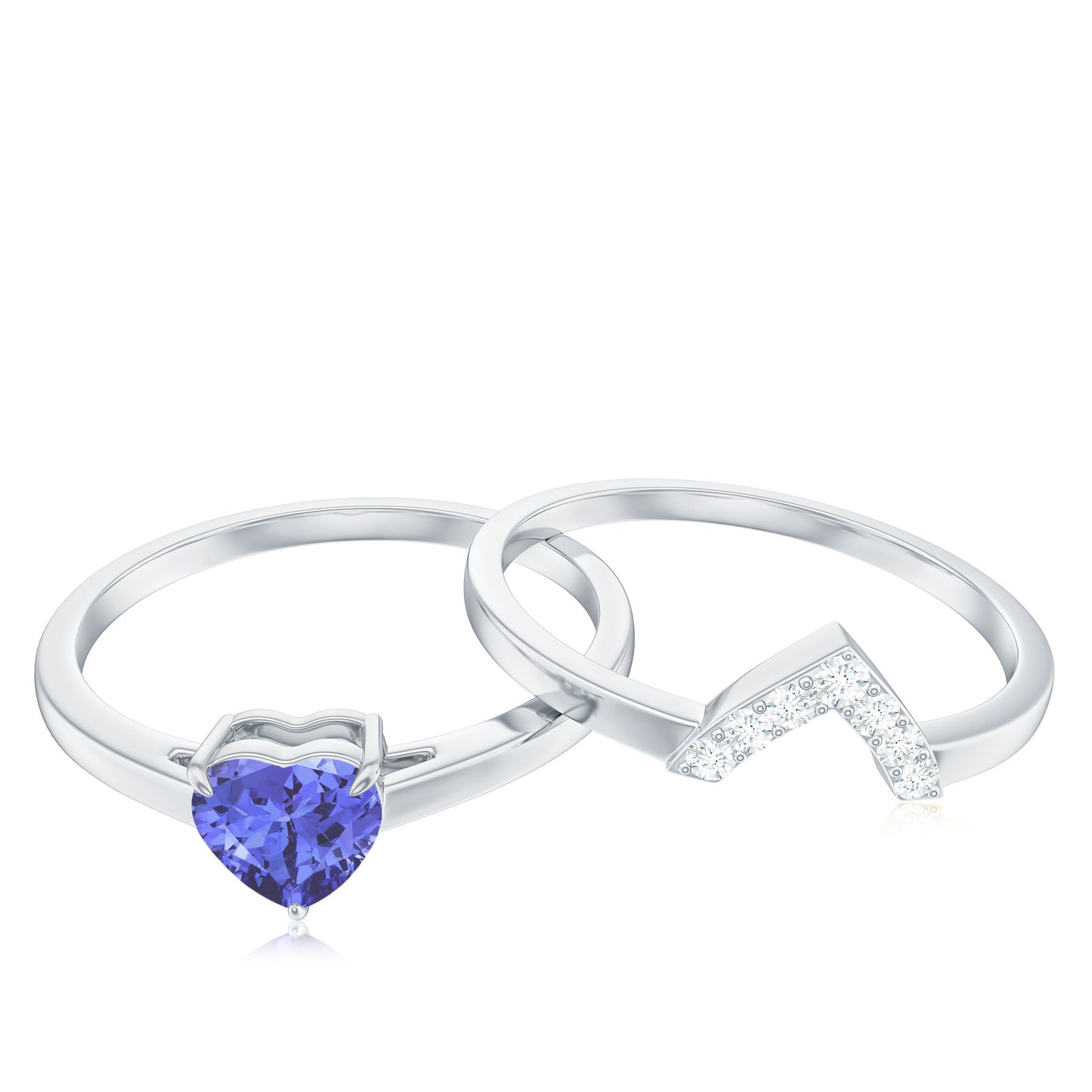 Natural Heart Shape Tanzanite Diamond Wedding Engagement Ring Set