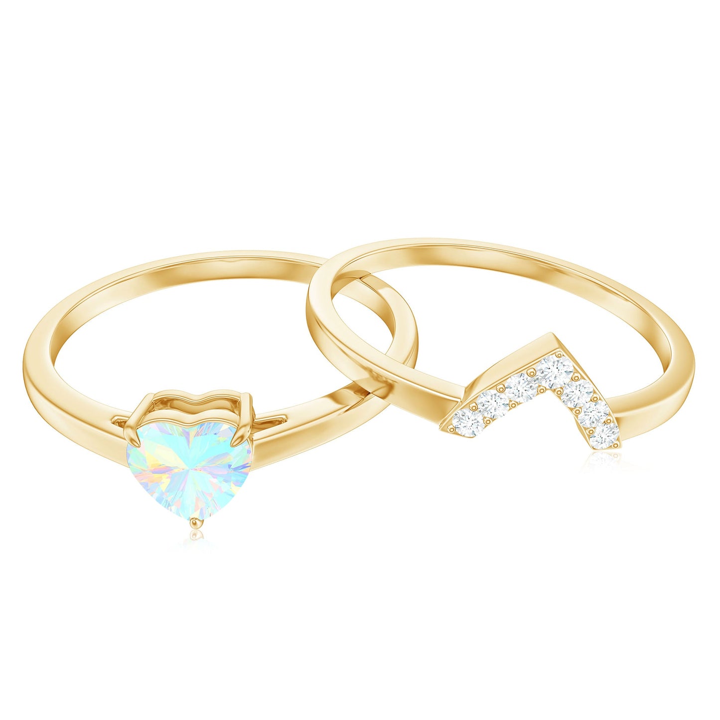 Ethiopian Opal Heart Engagement Ring with Diamond Wedding Band