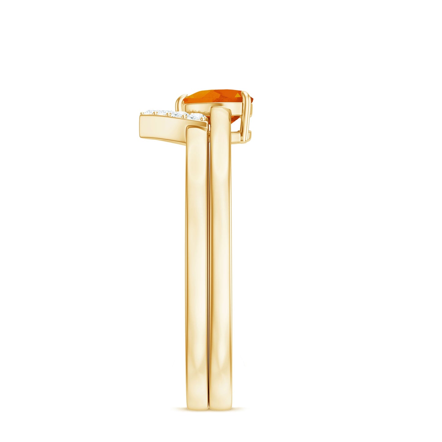 Natural Fire Opal Heart Solitaire Ring Set with Diamond Band