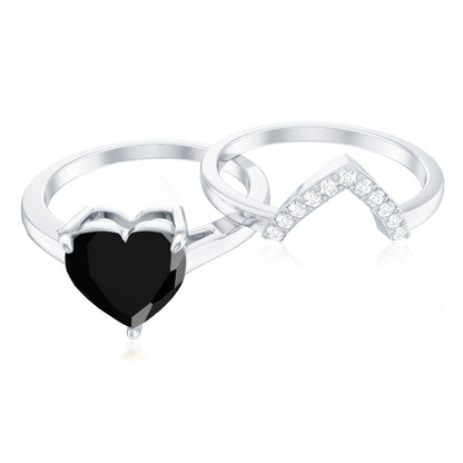 Heart Shaped Black Onyx Engagement Ring with Diamond Enhancer
