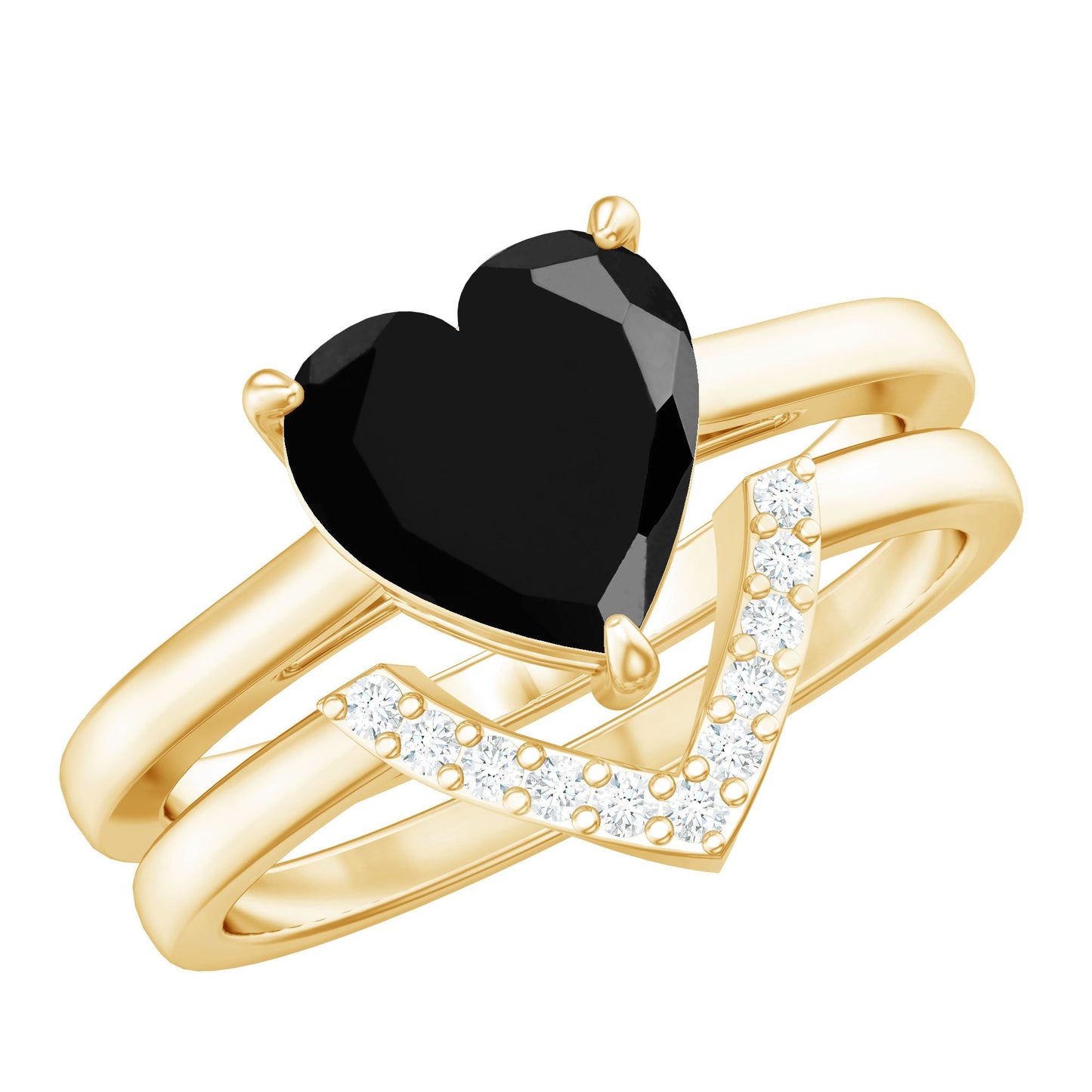 Heart Shaped Black Onyx Engagement Ring with Diamond Enhancer