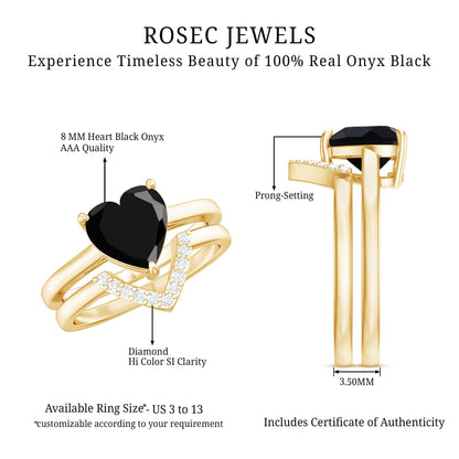 Heart Shaped Black Onyx Engagement Ring with Diamond Enhancer