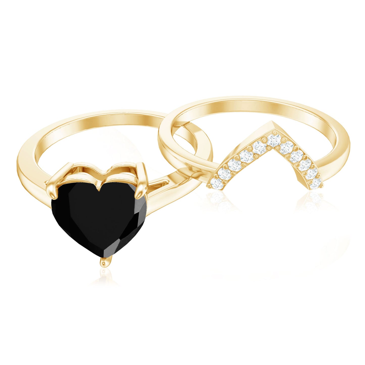 Heart Shaped Black Onyx Engagement Ring with Diamond Enhancer