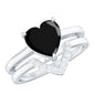 Natural Black Spinel Diamond 2 Carat Heart Engagement and Wedding Ring Set of 2