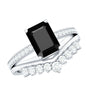 Emerald Cut Created Black Diamond and Diamond Engagement Ring Set