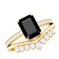 Emerald Cut Created Black Diamond and Diamond Engagement Ring Set