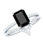 1.6 Carat Emerald Cut Lab Grown Black and White Diamond Wedding Ring Set for Women