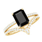 1.6 Carat Emerald Cut Lab Grown Black and White Diamond Wedding Ring Set for Women