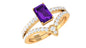 Natural 1.4 Carat Emerald Cut Amethyst Diamond Wedding Ring Set