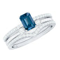 0.7 Carat Emerald Cut London Blue Topaz Curved Wedding Ring Set with Certificate