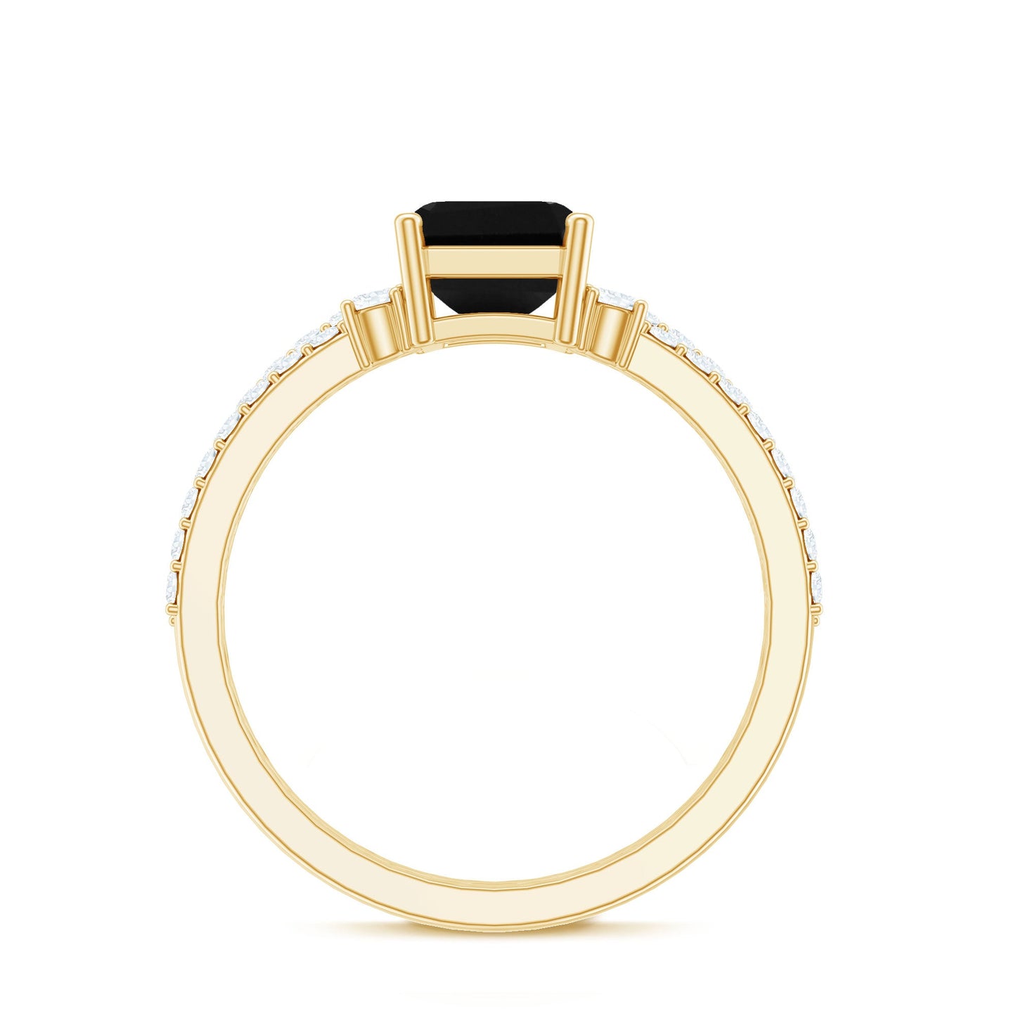 Emerald Cut Created Black Diamond Engagement Ring Set with Diamond