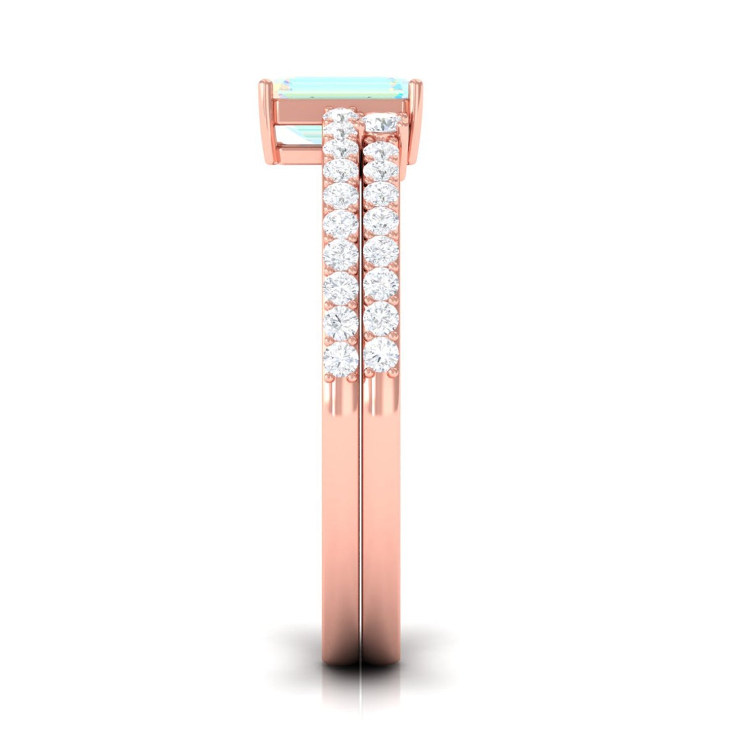 2 Carat Emerald Cut Ethiopian Opal Solitaire Engagement Ring Set with Diamond Band