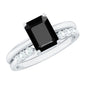 Certified 1.6 Carat Lab Grown Black Diamond Emerald Engagement Ring with White Diamond Enhancer