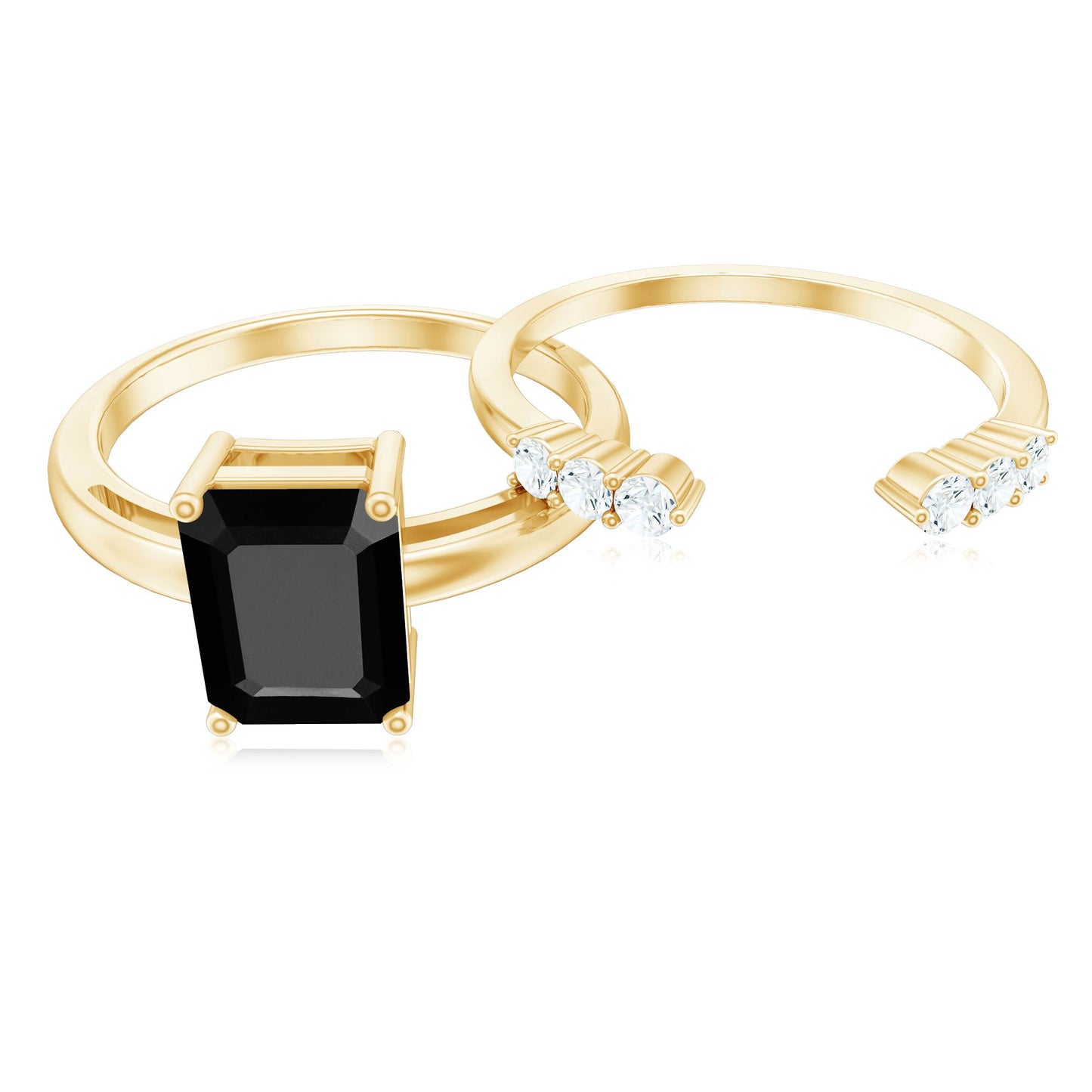 Certified 1.6 Carat Lab Grown Black Diamond Emerald Engagement Ring with White Diamond Enhancer