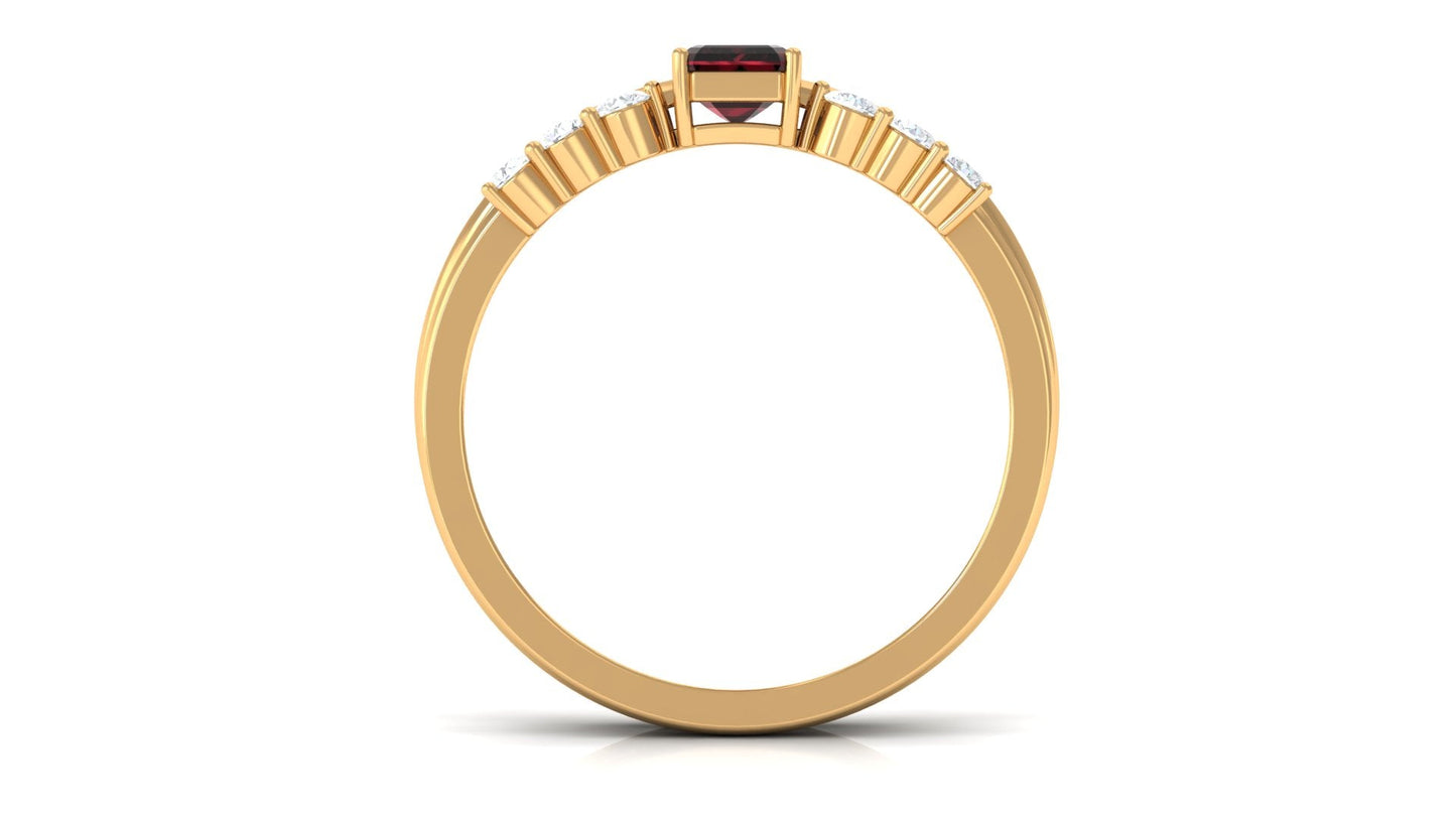 Certified Natural Garnet Diamond Emerald Cut Wedding Bridal Ring Set