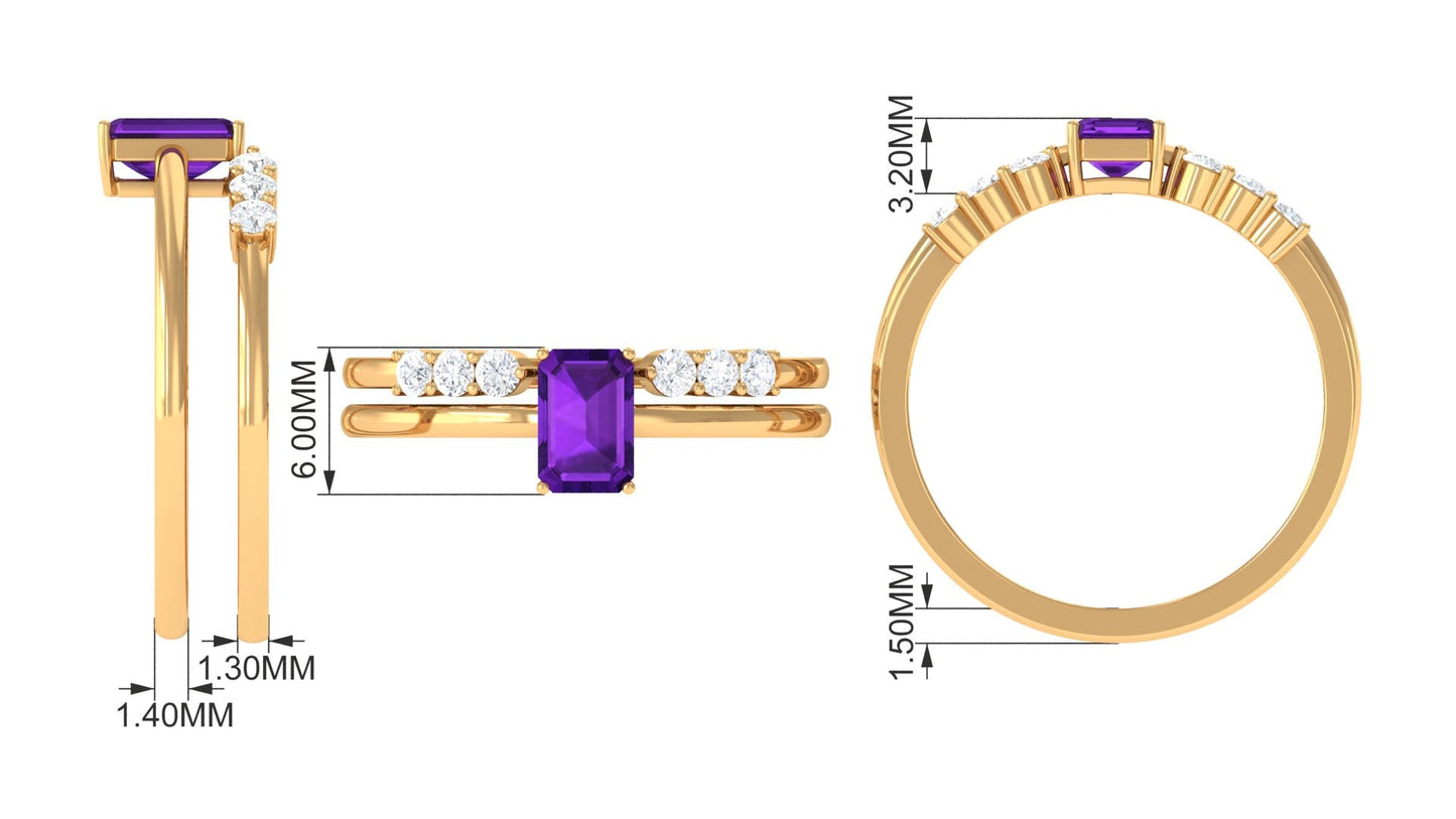 1.4 Carat Emerald Cut Amethyst Engagement Ring with Diamond Enhancer