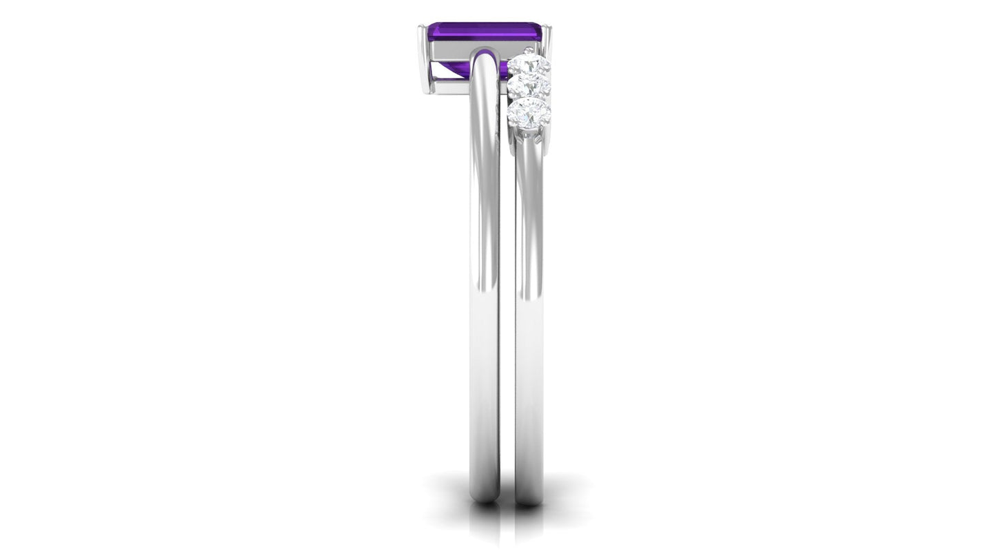 1.4 Carat Emerald Cut Amethyst Engagement Ring with Diamond Enhancer