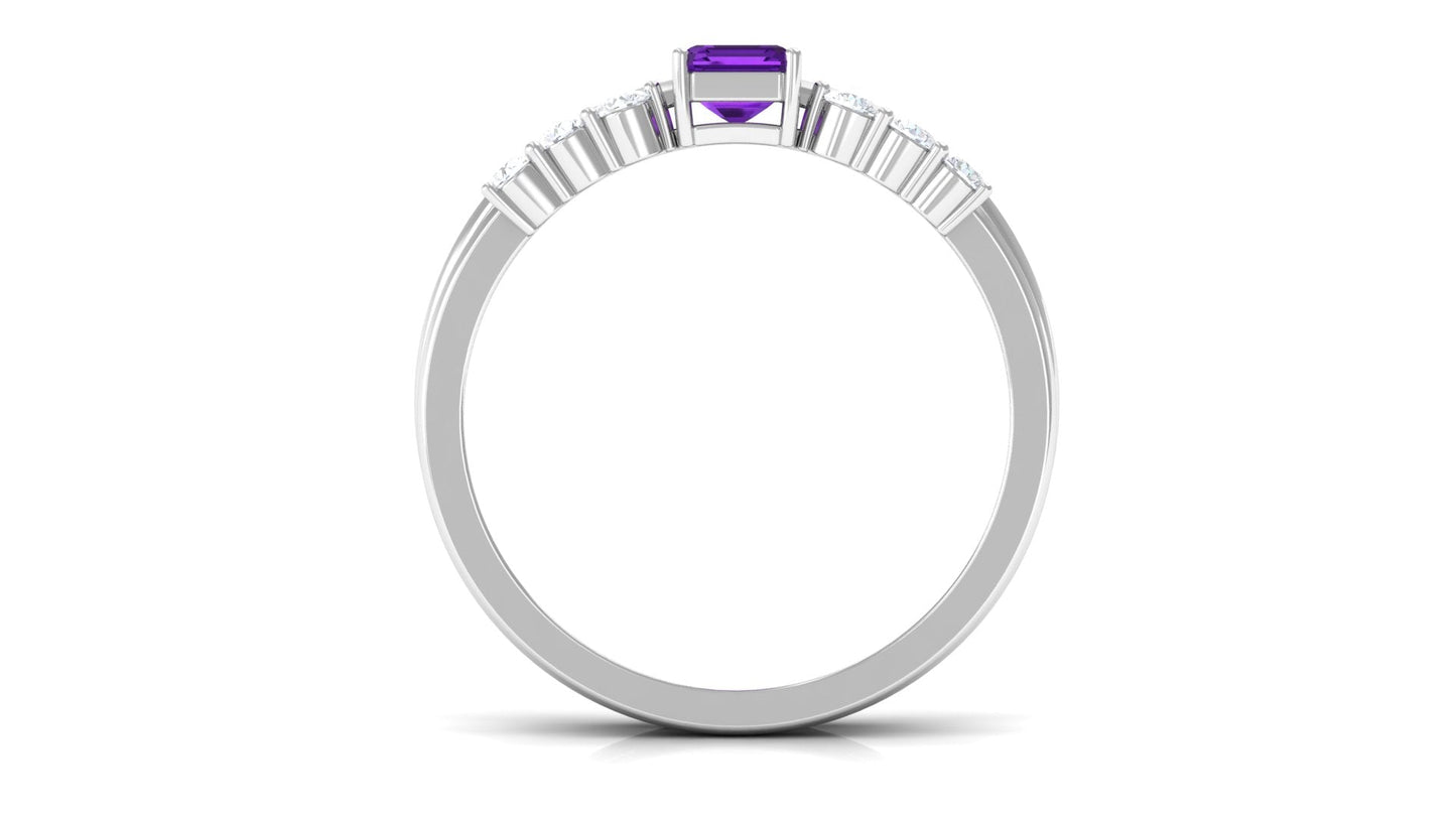 1.4 Carat Emerald Cut Amethyst Engagement Ring with Diamond Enhancer