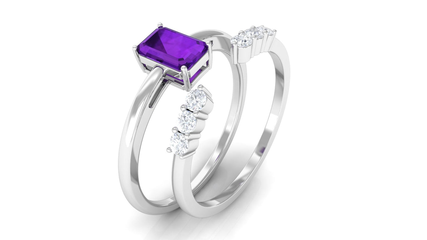 1.4 Carat Emerald Cut Amethyst Engagement Ring with Diamond Enhancer