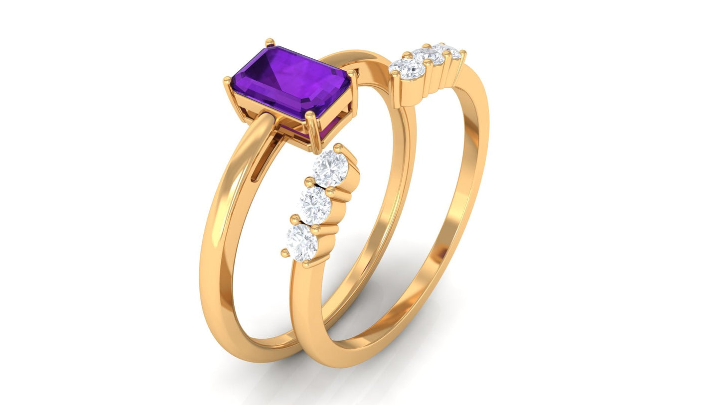 1.4 Carat Emerald Cut Amethyst Engagement Ring with Diamond Enhancer