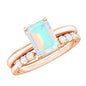 2 Carat Emerald Cut Ethiopian Opal Solitaire Ring Set with Diamond Enhancer