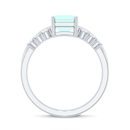 2 Carat Emerald Cut Ethiopian Opal Solitaire Ring Set with Diamond Enhancer