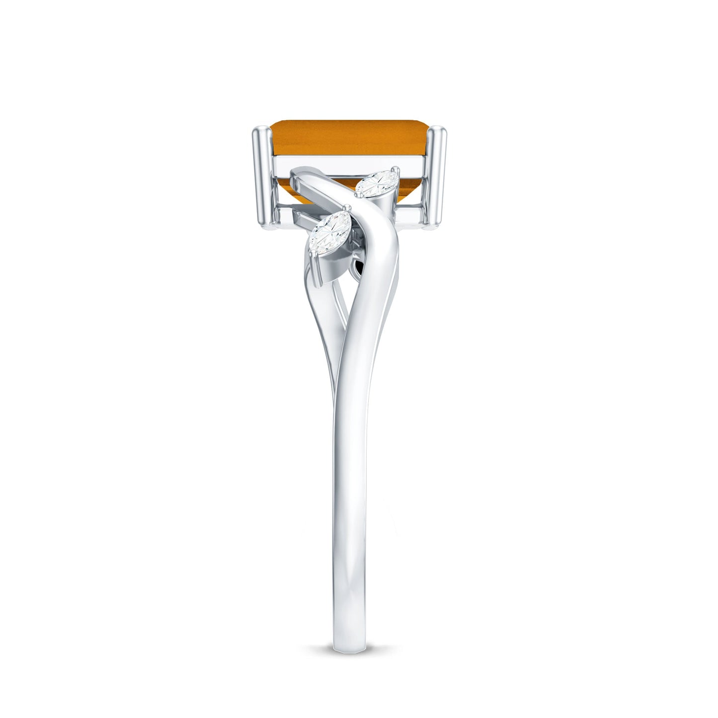 Natural 1.8 Carat Citrine Emerald Cut Engagement Ring with Diamond