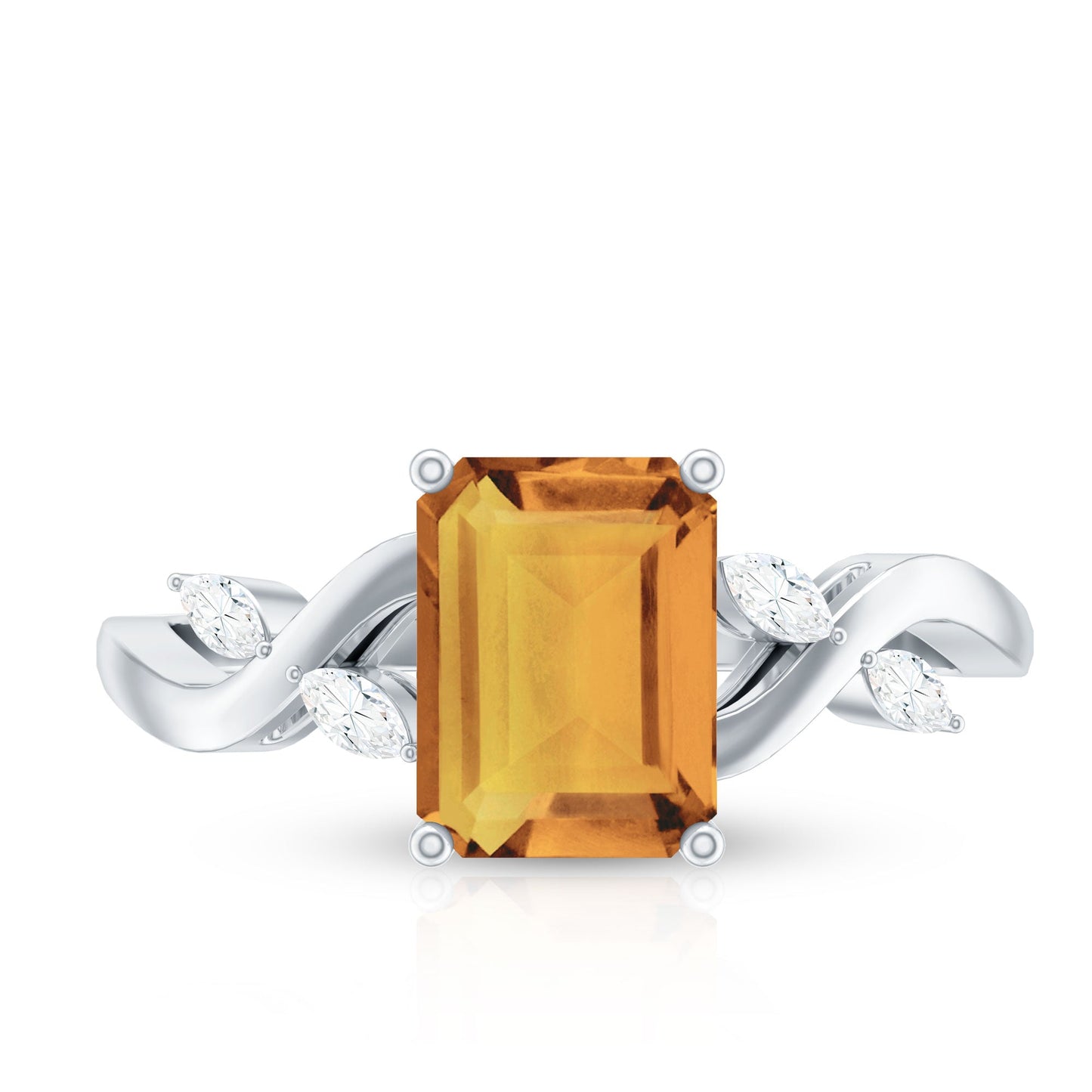 Natural 1.8 Carat Citrine Emerald Cut Engagement Ring with Diamond