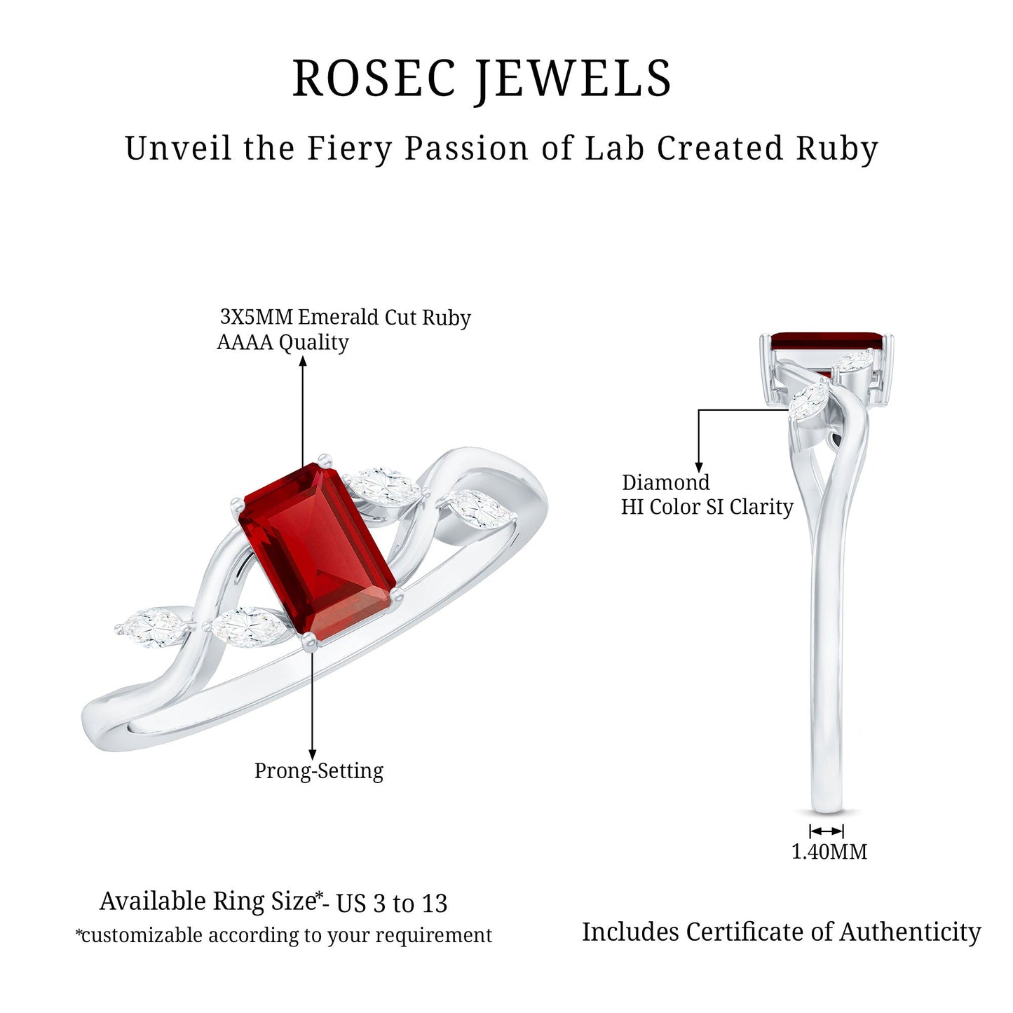 Lab Grown Ruby Solitaire Split Shank Ring with Diamond