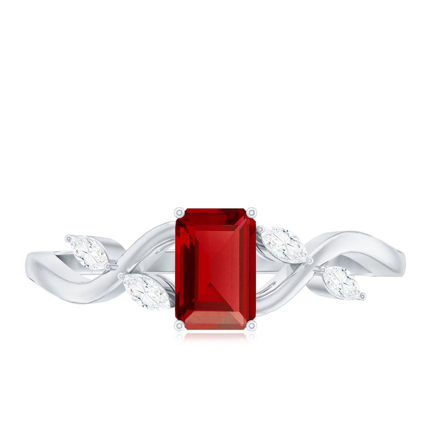 Lab Grown Ruby Solitaire Split Shank Ring with Diamond