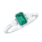 Emerald Cut Lab Grown Emerald Diamond Three Stone Ring with Beaded Details