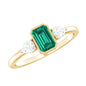 Emerald Cut Lab Grown Emerald Diamond Three Stone Ring with Beaded Details