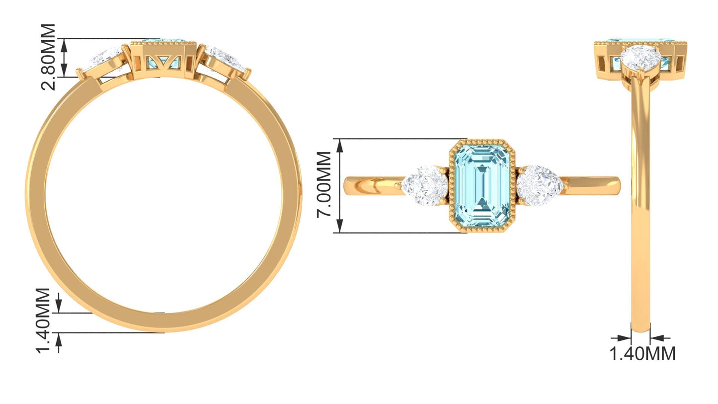 0.6 Carat Natural Aquamarine and Diamond 3 Stone Engagement Ring with Certificate