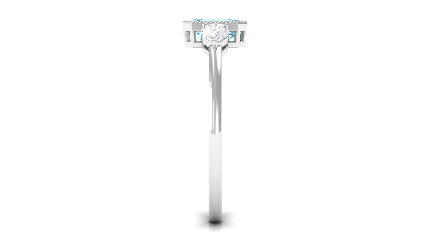 0.6 Carat Natural Aquamarine and Diamond 3 Stone Engagement Ring with Certificate