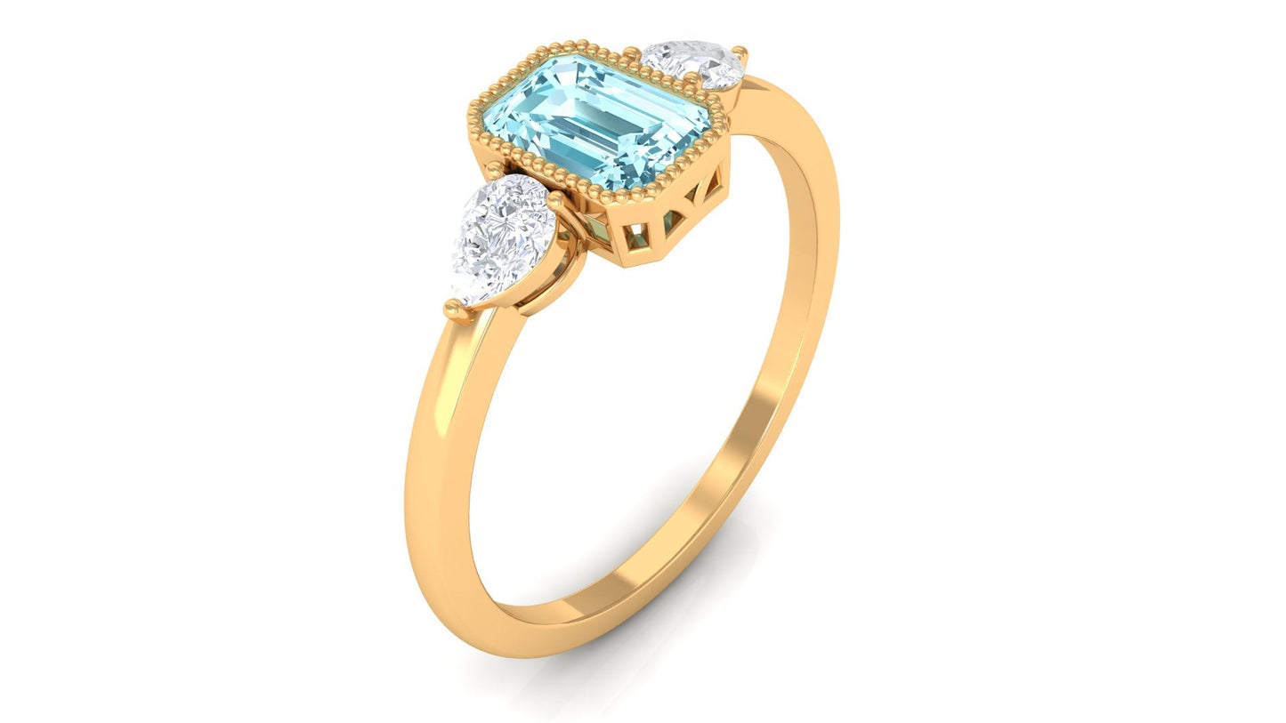 0.6 Carat Natural Aquamarine and Diamond 3 Stone Engagement Ring with Certificate